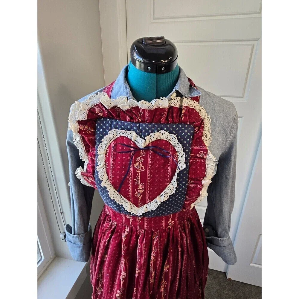 THE TAILOR MAID WHIDBEY ISLAND HANDMADE MAROON DITZY FLORAL APRON KITCHEN OS